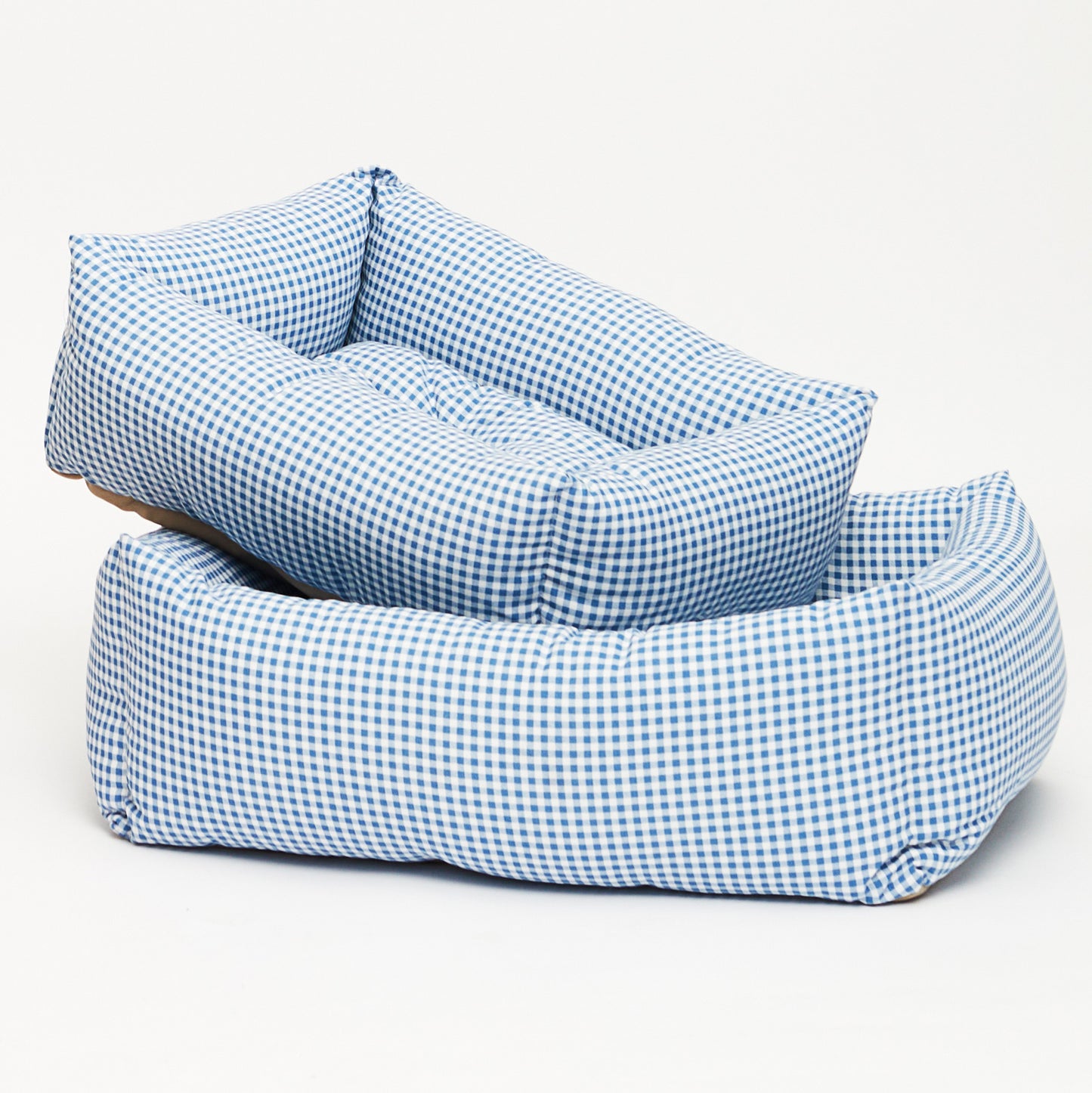 Blue Checked Cotton Bed - Waterproof Base